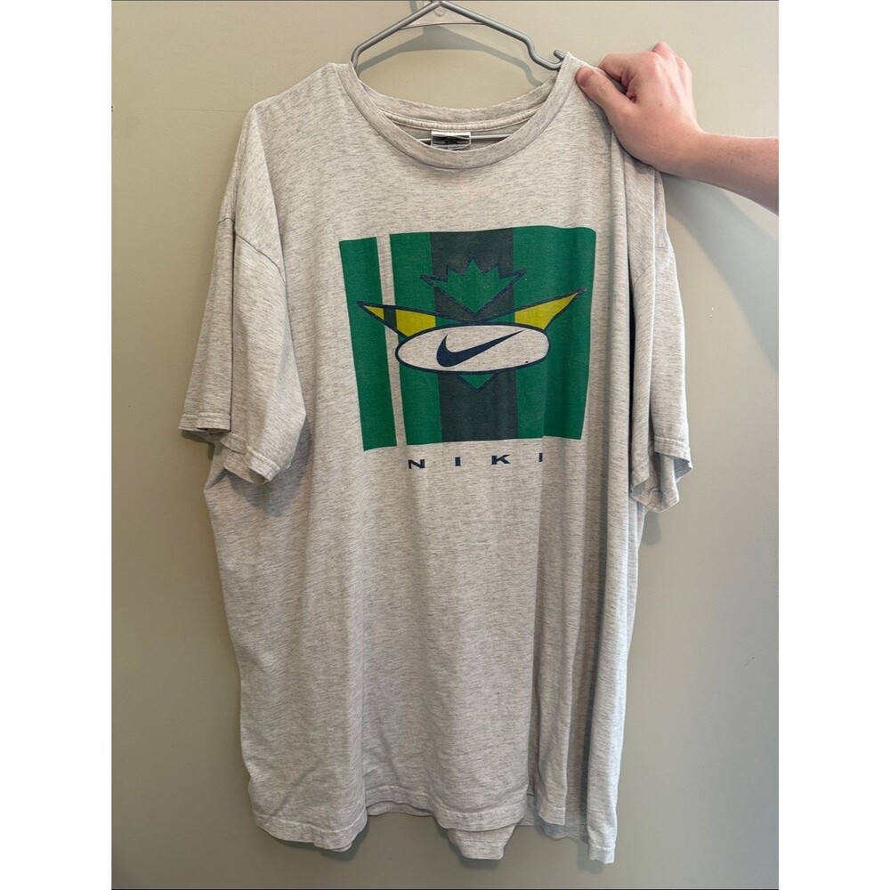 Nike Vintage Gray Short Sleeve Tee with Green and Yellow Graphic